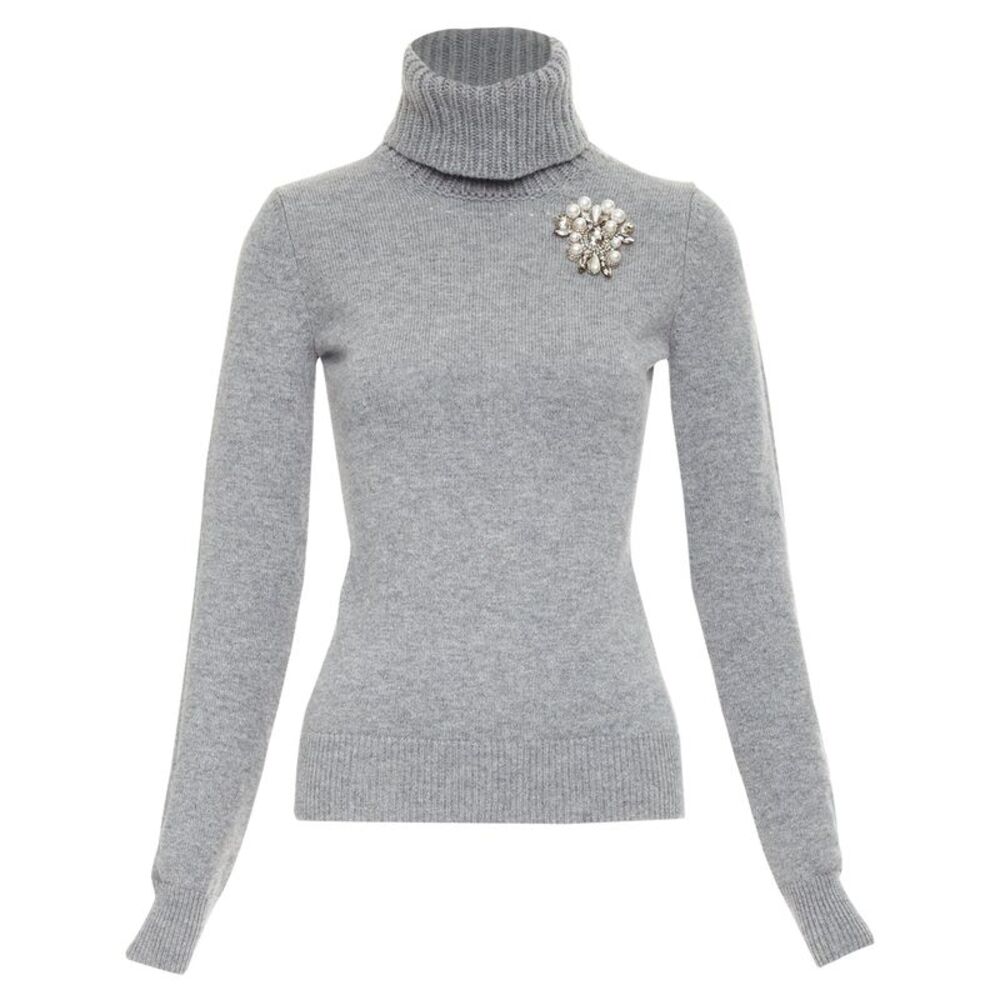 Alexander McQueen cashmere crystal embellished brooch sweater